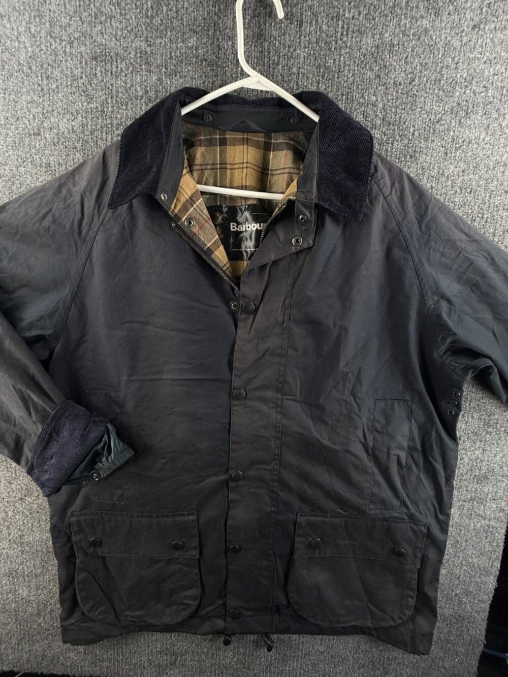 Barbour A960 L/W Beaufort Blue Waxed Jacket Cotton Canvas Large Corduroy Collar